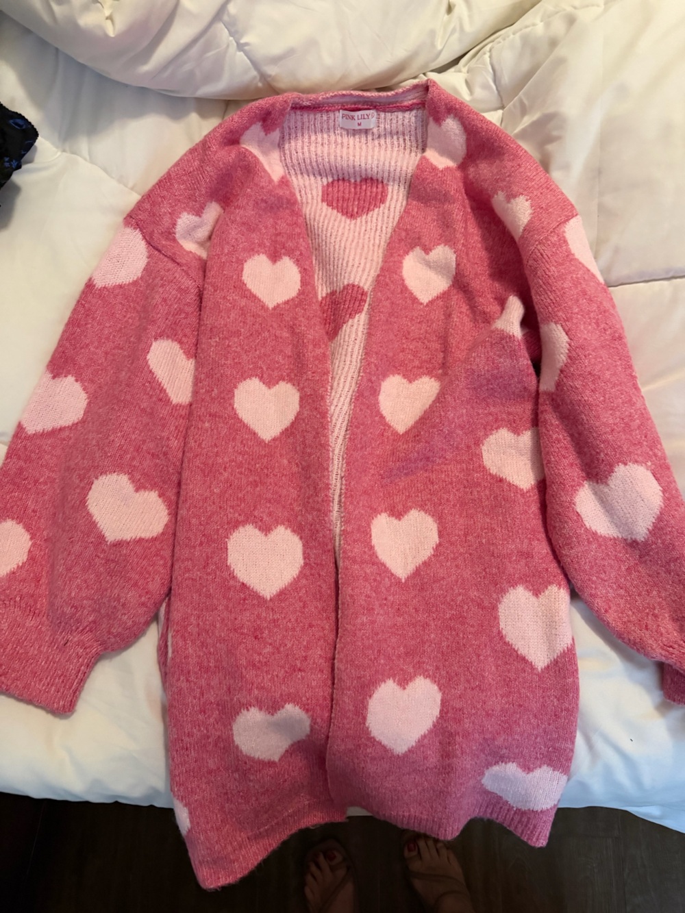 Pink Lily Pink Heart Open-Front Cardigan